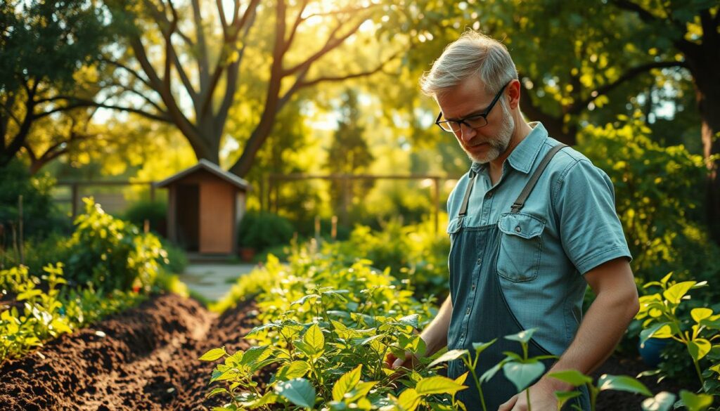 Hobbygärtner beim Erlernen von Gartengrundlagen