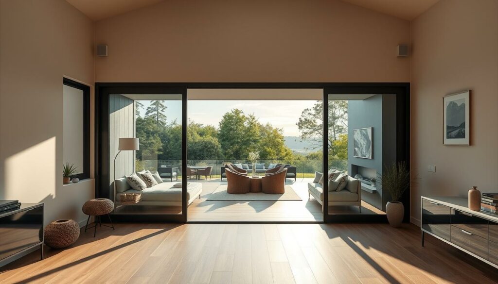 Moderne Terrassentür als Verbindung zwischen Innen und Außen Moderne Terrassentür als Verbindung zwischen Innen und Außen