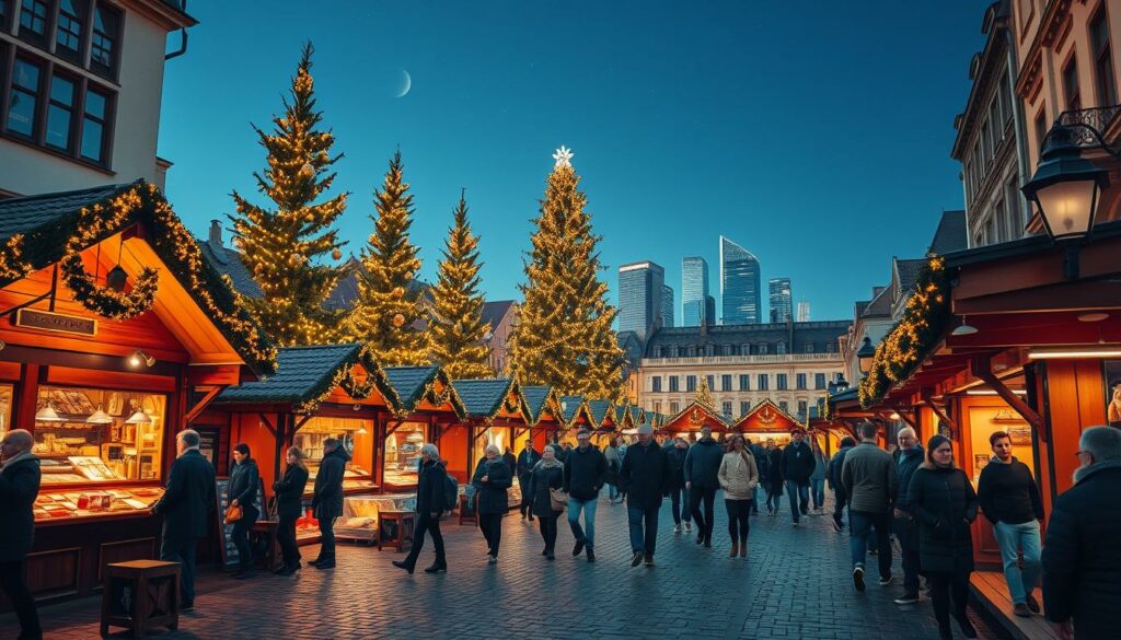 Weihnachtsmarkt in Frankfurt mit festlicher Beleuchtung