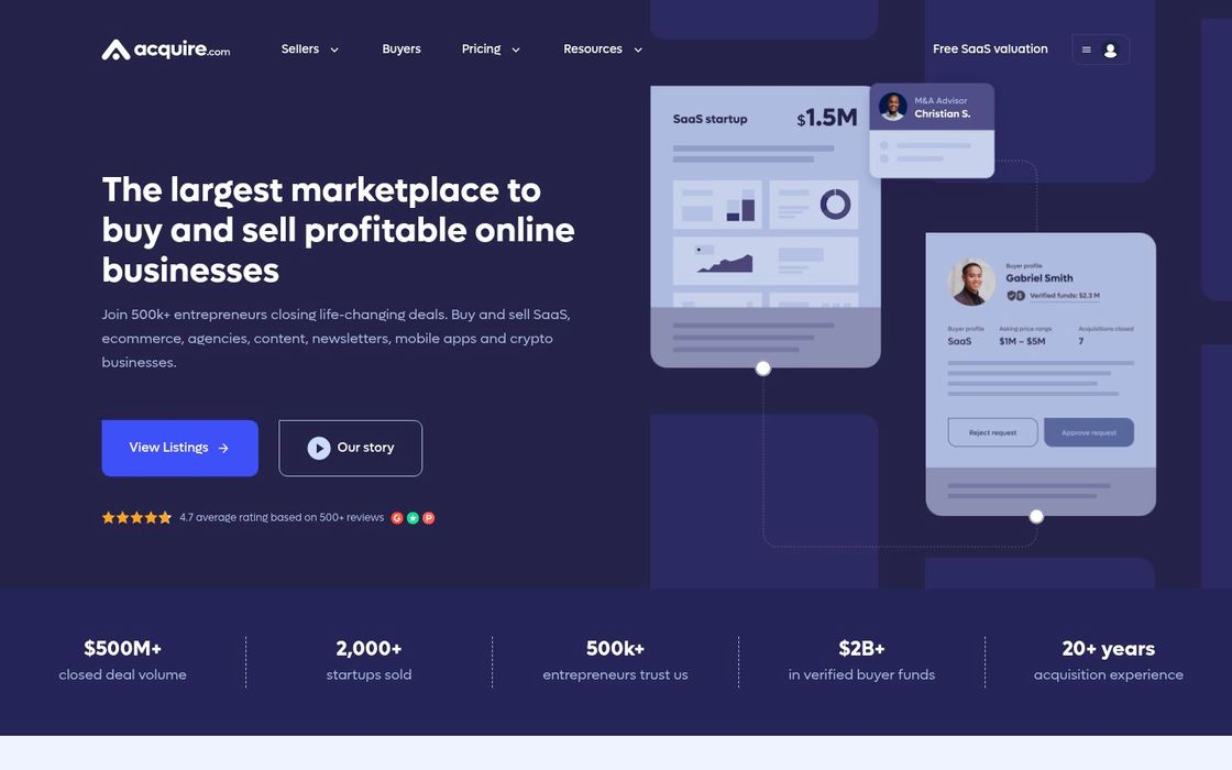 Screenshot of Acquire.com